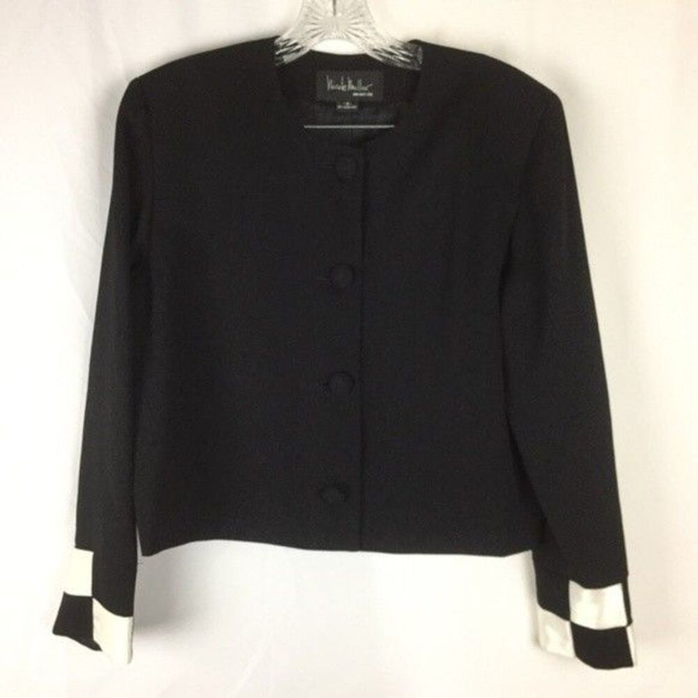 Nicole Miller Vintage Black & White Jacket Checkered Cuffs